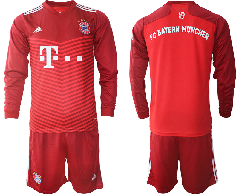 Men 2021-2022 Club Bayern Munich home red Long Sleeve blank Soccer Jersey